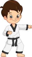 niño pequeño de dibujos animados practicando karate