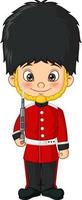 Cartoon little boy wearing british army soldiers costume vector