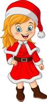 Cartoon little girl wearing santa claus costume vector