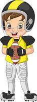 Cartoon little boy playing rugby vector