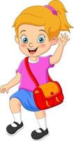 Cartoon cute girl go to school with backpack vector