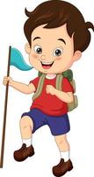 boy scout feliz de dibujos animados sosteniendo una bandera