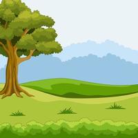 Fondo de paisaje de naturaleza con hierba verde y árboles vector