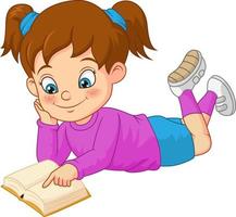 Cartoon funny girl student reading a book vector