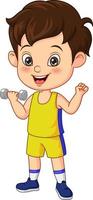 Cartoon little boy exercising with dumbbells vector