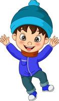 Cartoon little boy wearing winter clothes vector