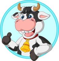 vaca divertida de dibujos animados dando un pulgar hacia arriba vector