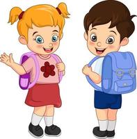Happy school boy and girl with backpack