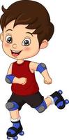 niño pequeño de dibujos animados monta en patines vector