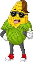 Cartoon funny corn character giving thumb up vector