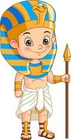 niño pequeño de dibujos animados con traje de faraón egipcio vector
