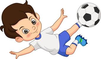 Cartoon little boy playing soccer vector