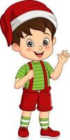 Cartoon little boy wearing christmas costume vector