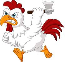 Cartoon angry rooster holding an axe vector