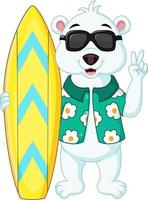 Cartoon polar bear surfer holding surfboard vector