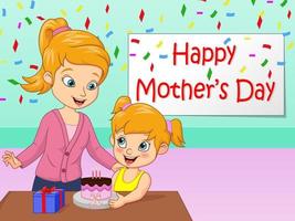 Happy mother's day card. Little girl congratulate mom's birthday vector