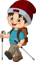 Cute boy hiking with backpack vector
