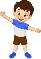 Cartoon happy boy waving hand vector