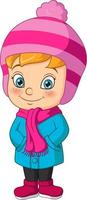Cartoon little girl wearing winter clothes vector