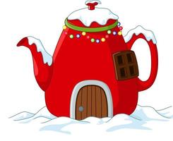 Christmas red house in shape of teapot vector