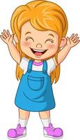 Cartoon little girl in dressed waving hand vector