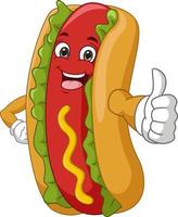 Cartoon smiling hot dog giving thumb up vector