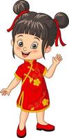 dibujos animados feliz niña china agitando la mano vector