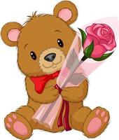 Cartoon cute teddy bear holding a flower vector