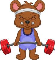 Funny little bear cartoon holding barbell vector