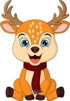 Cartoon little christmas deer sitting vector