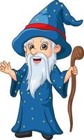Cartoon old wizard holding stick