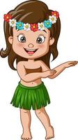 Cute little hula girl dancing vector