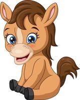 Cute baby horse cartoon sitting vector