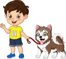 Cartoon little boy with his dog vector