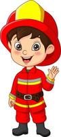Cute little boy wearing fireman costume vector