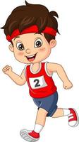 Happy cute little runner boy cartoon vector