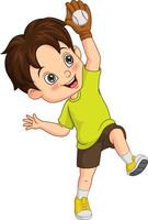 Cartoon little boy catching a ball vector