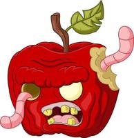 gusano de dibujos animados comido manzana roja vector