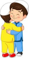 Happy muslim kids hugging celebrating Eid Al Fitr vector