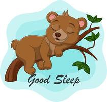 caricatura, divertido, bebé, oso, sueño, en, rama de árbol