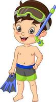 Cartoon little boy scuba diver vector