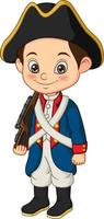 niño pequeño de dibujos animados con traje de soldado de la revolución americana