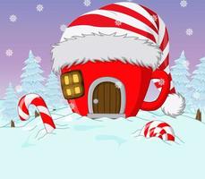 Christmas house in the form of cup with santa hat and candies vector