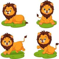 conjunto de dibujos animados lindo bebé leones en la hierba