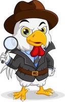Cartoon detective chicken holding magnifying glass vector