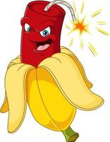 Cartoon banana peel with dynamite mascot vector