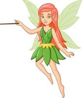 Cartoon little green fairy with magic stick vector