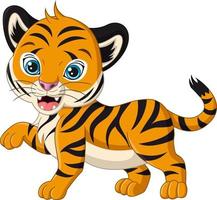Cute baby tiger cartoon on white background vector