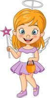 Cartoon little girl wearing halloween angel costume vector