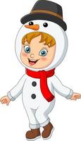 Cartoon little girl wearing snowman costume vector